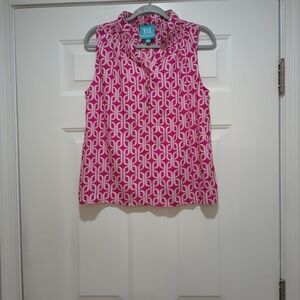 Escapade Pink - White Geometric Link Sleeveless Blouse Size Medium